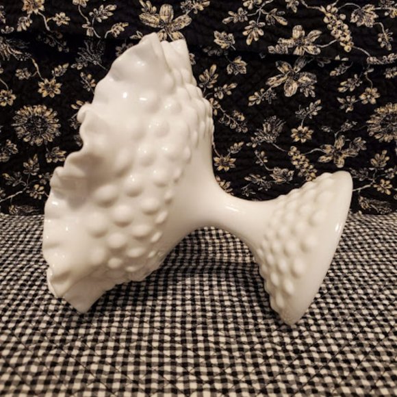 Fenton White Ruffled Hobnail Pedestal Compote - Picture 2 of 3